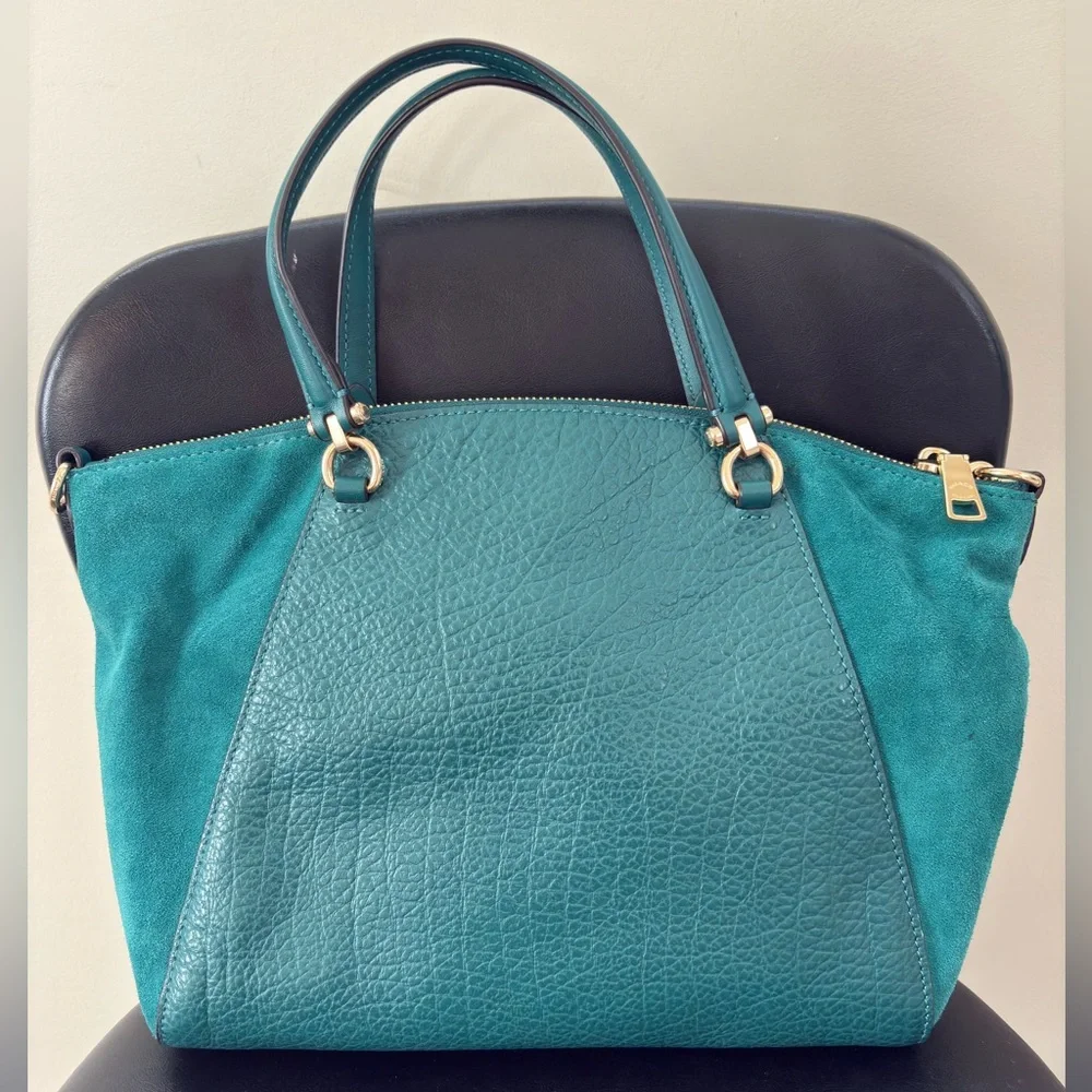 Coach Prairie Satchel Pebble Leather and Suede in Viridian F79999 - Picture 4 of 16